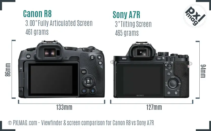 Canon R8 vs Sony A7R Screen and Viewfinder comparison