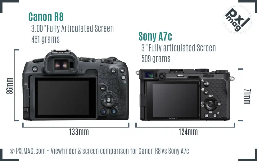 Canon R8 vs Sony A7c Screen and Viewfinder comparison