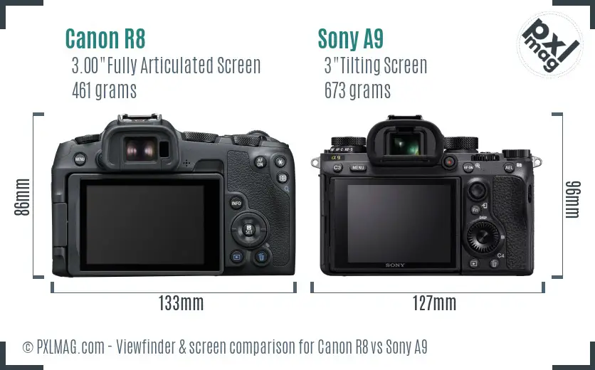 Canon R8 vs Sony A9 Screen and Viewfinder comparison