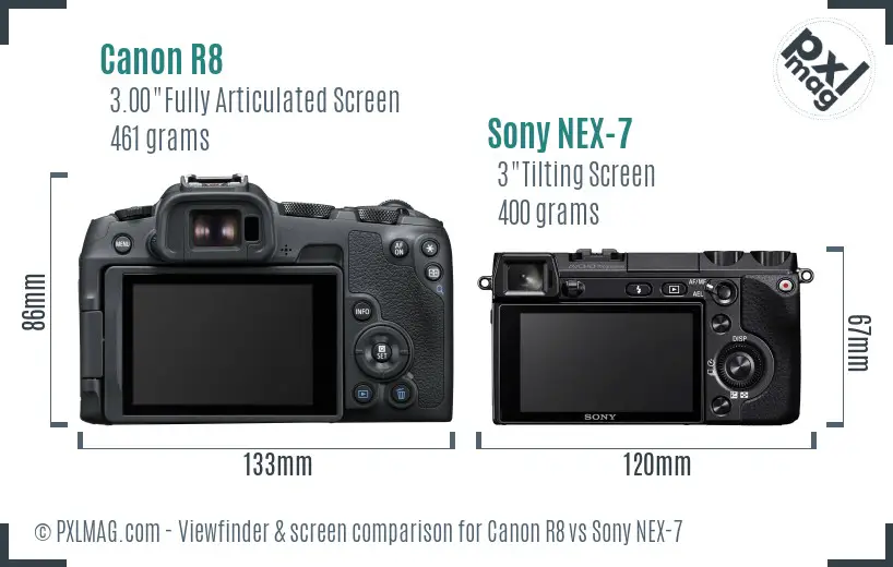 Canon R8 vs Sony NEX-7 Screen and Viewfinder comparison