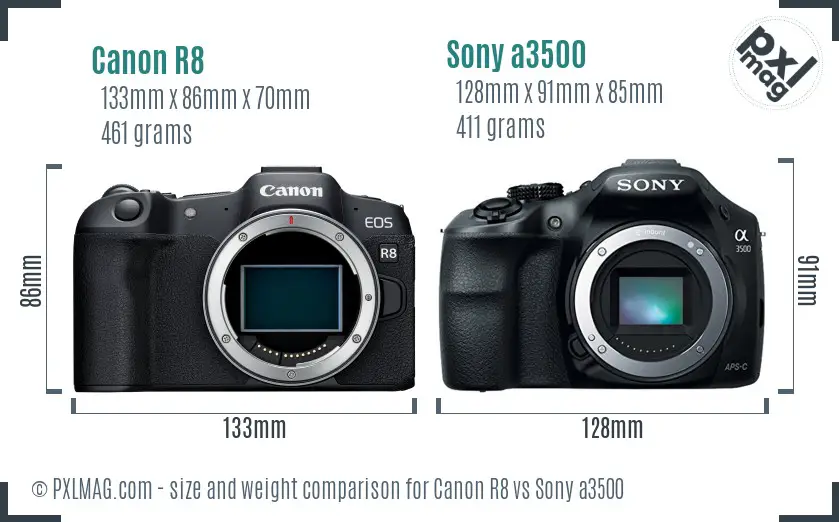 Canon R8 vs Sony a3500 size comparison