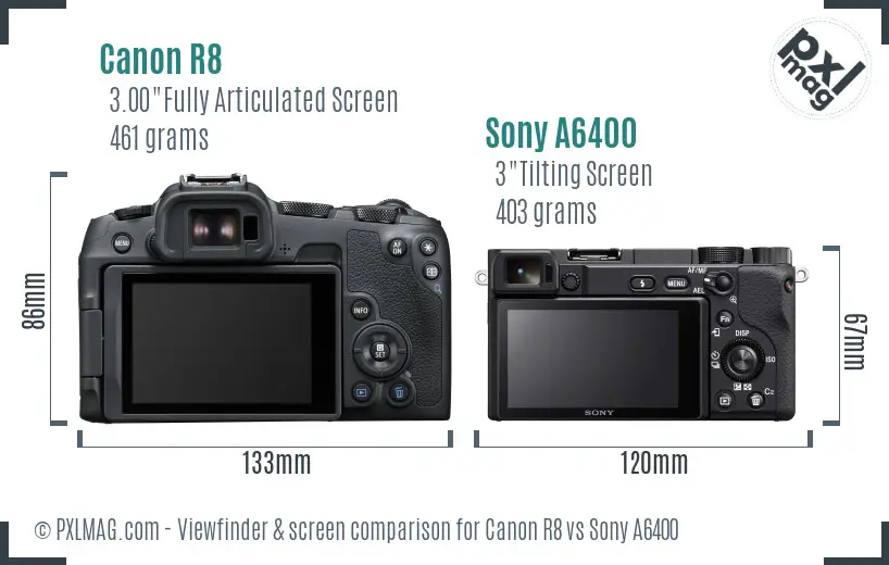 Canon R8 vs Sony A6400 Screen and Viewfinder comparison