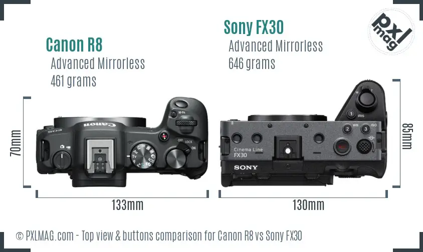 Canon R8 vs Sony FX30 top view buttons comparison
