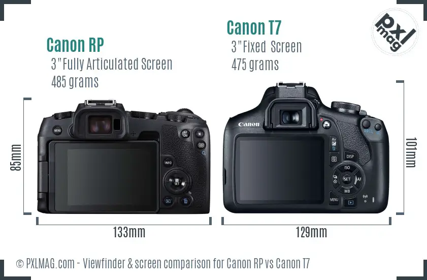Canon RP vs Canon T7 Screen and Viewfinder comparison Canon RP vs Canon T7 Screen and Viewfinder comparison
