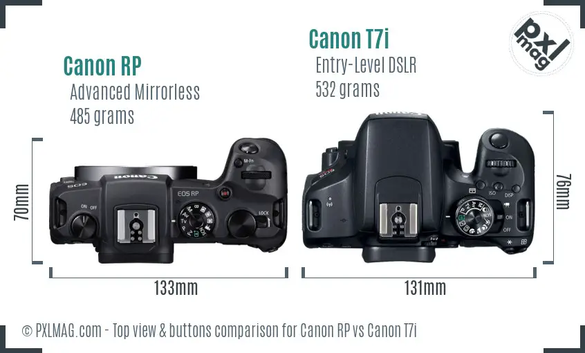Canon RP vs Canon T7i top view buttons comparison Canon RP vs Canon T7i top view buttons comparison