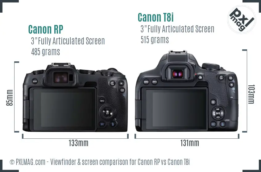 Canon RP vs Canon T8i Screen and Viewfinder comparison