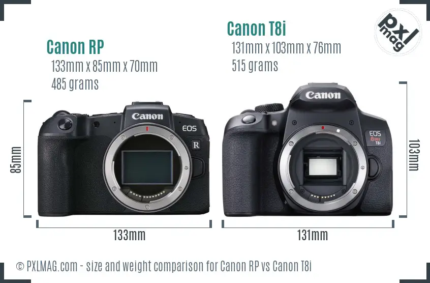 Canon RP vs Canon T8i size comparison