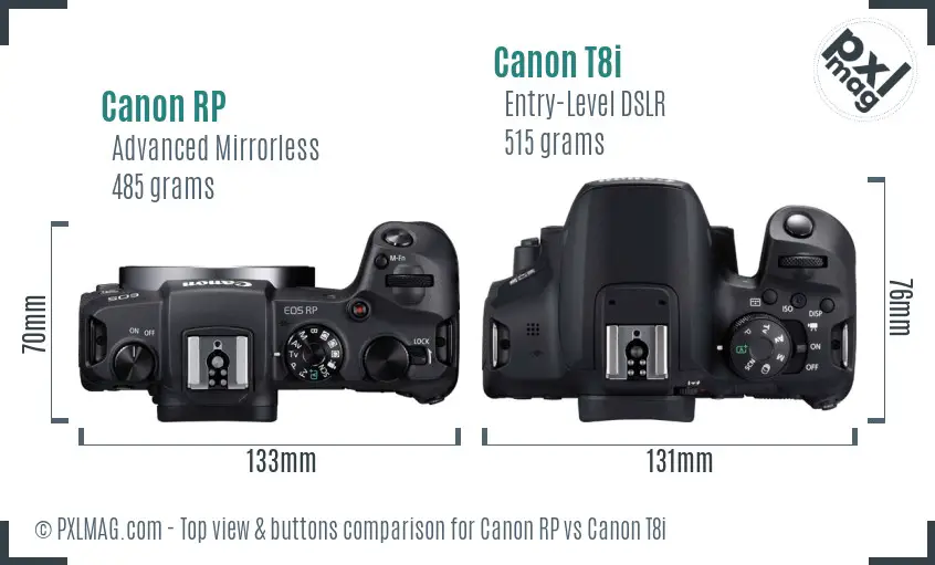 Canon RP vs Canon T8i top view buttons comparison