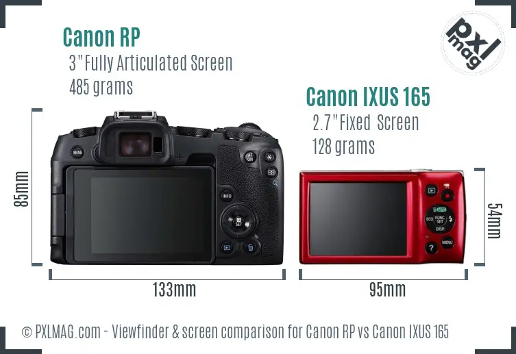 Canon RP vs Canon IXUS 165 Screen and Viewfinder comparison