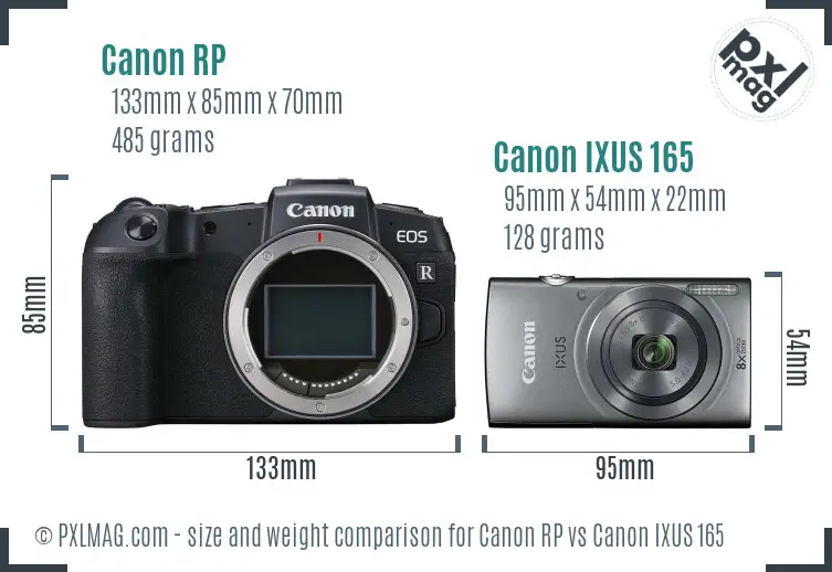 Canon RP vs Canon IXUS 165 size comparison