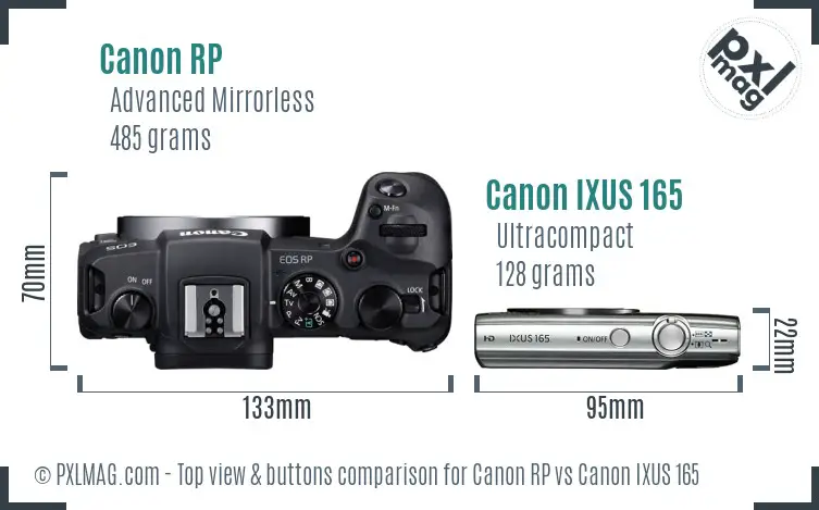 Canon RP vs Canon IXUS 165 top view buttons comparison
