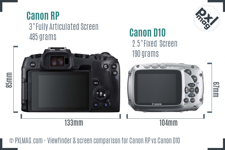 Canon RP vs Canon D10 Screen and Viewfinder comparison