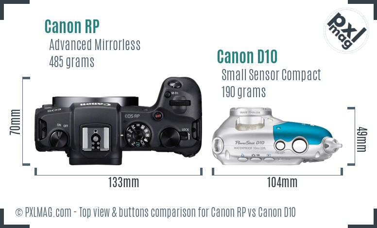 Canon RP vs Canon D10 top view buttons comparison
