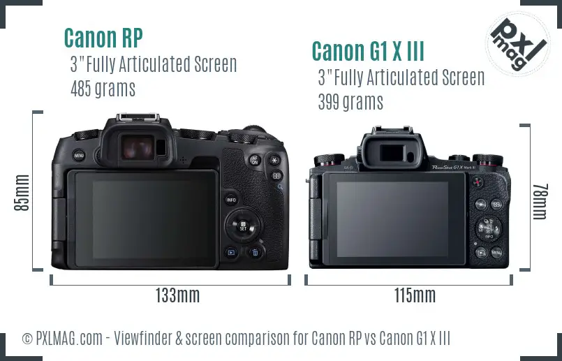 Canon RP vs Canon G1 X III Screen and Viewfinder comparison Canon RP vs Canon G1 X III Screen and Viewfinder comparison