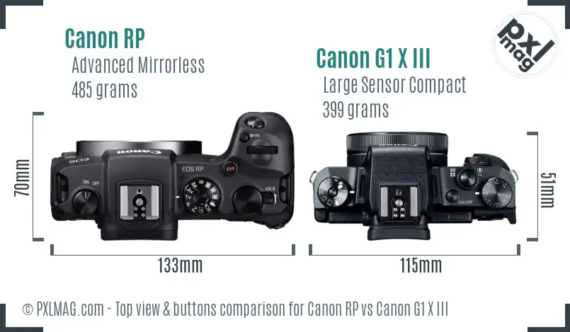 Canon RP vs Canon G1 X III top view buttons comparison Canon RP vs Canon G1 X III top view buttons comparison