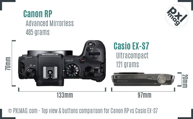 Canon RP vs Casio EX-S7 top view buttons comparison