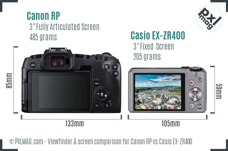 Canon RP vs Casio EX-ZR400 Screen and Viewfinder comparison