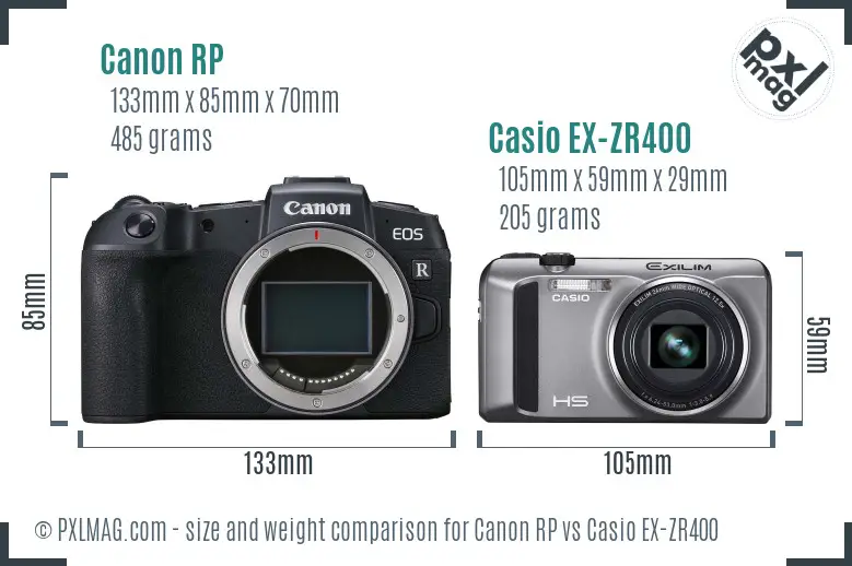 Canon RP vs Casio EX-ZR400 size comparison