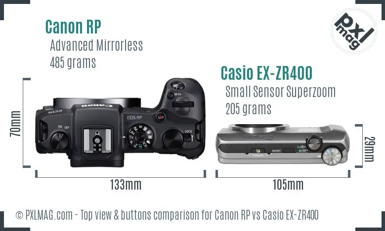 Canon RP vs Casio EX-ZR400 top view buttons comparison