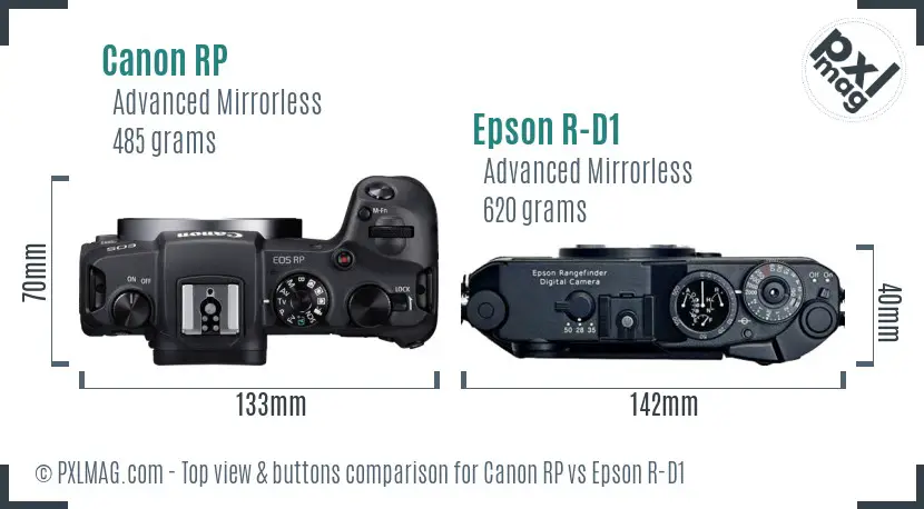Canon RP vs Epson R-D1 top view buttons comparison