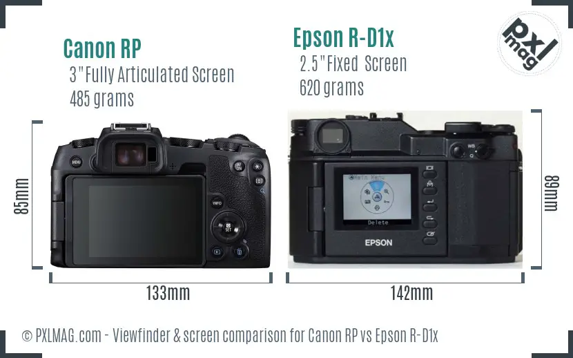 Canon RP vs Epson R-D1x Screen and Viewfinder comparison
