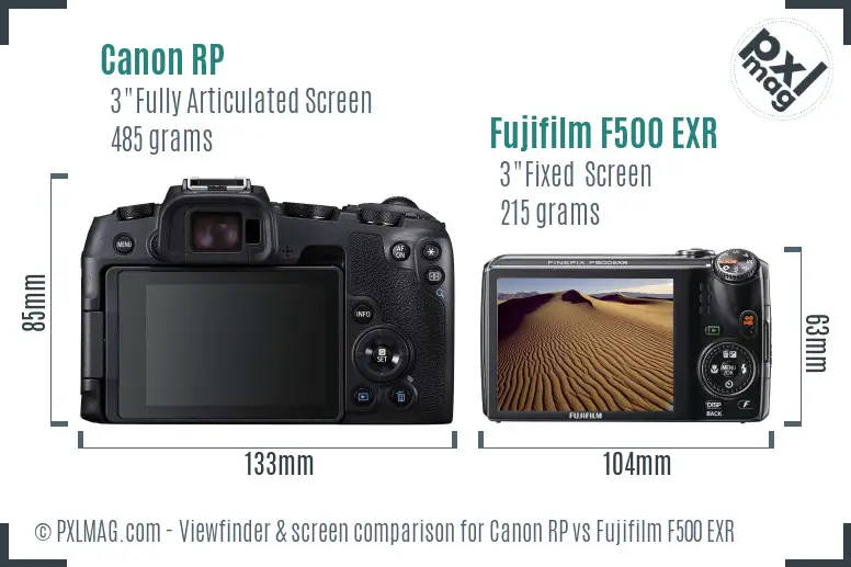 Canon RP vs Fujifilm F500 EXR Screen and Viewfinder comparison