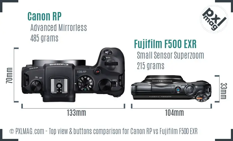 Canon RP vs Fujifilm F500 EXR top view buttons comparison