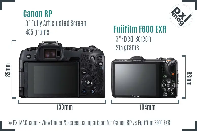 Canon RP vs Fujifilm F600 EXR Screen and Viewfinder comparison