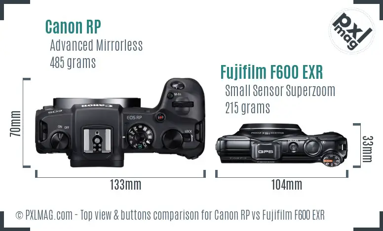 Canon RP vs Fujifilm F600 EXR top view buttons comparison