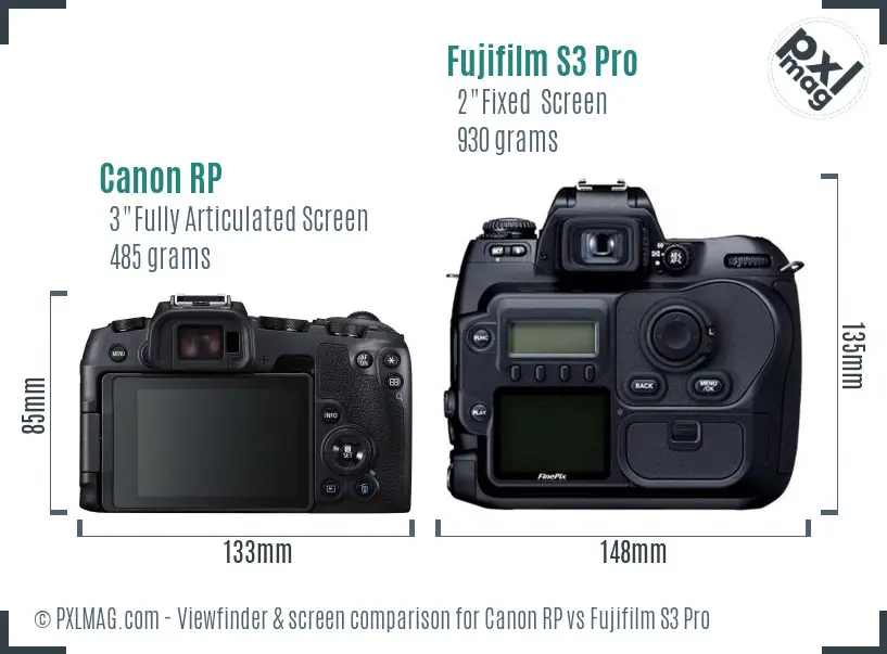 Canon RP vs Fujifilm S3 Pro Screen and Viewfinder comparison