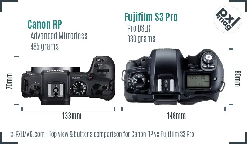 Canon RP vs Fujifilm S3 Pro top view buttons comparison