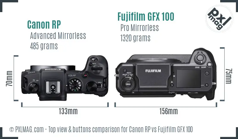 Canon RP vs Fujifilm GFX 100 top view buttons comparison