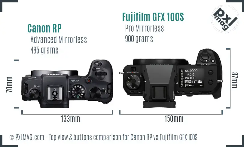 Canon RP vs Fujifilm GFX 100S top view buttons comparison
