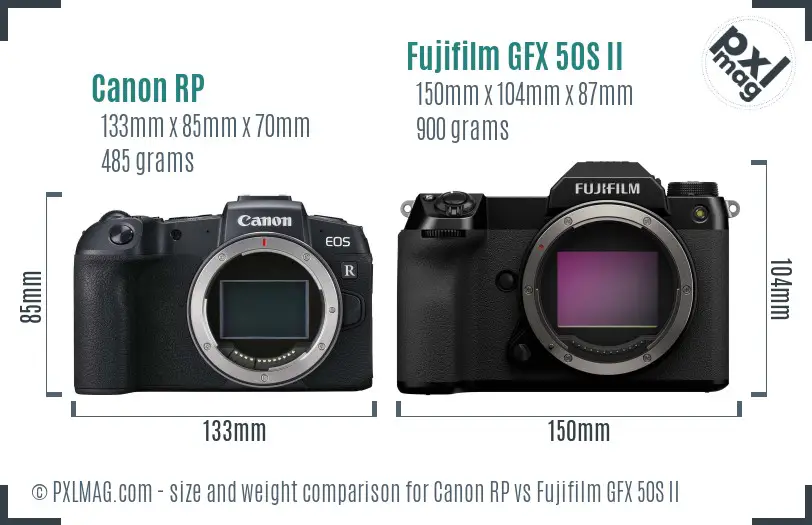 Canon RP vs Fujifilm GFX 50S II size comparison