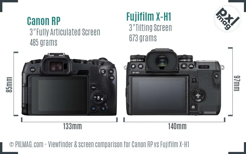 Canon RP vs Fujifilm X-H1 Screen and Viewfinder comparison