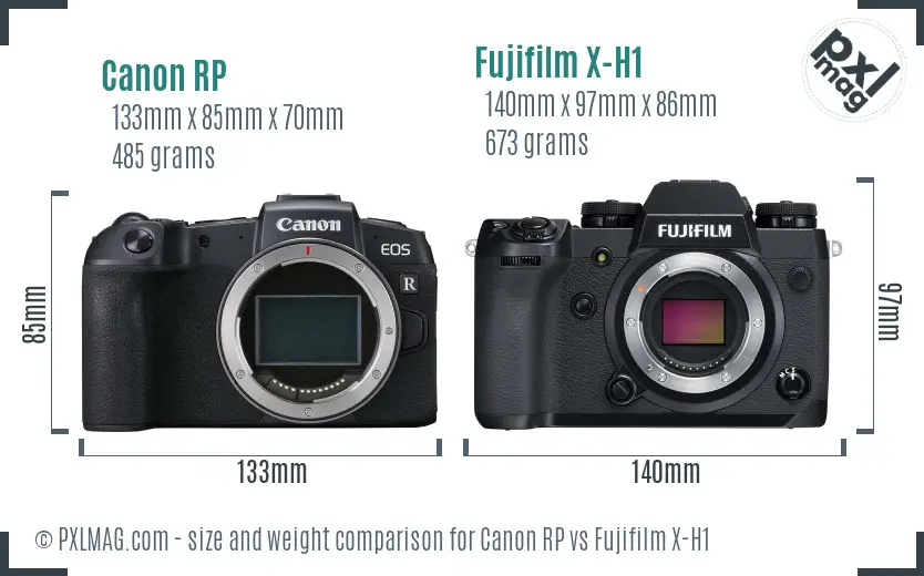 Canon RP vs Fujifilm X-H1 size comparison