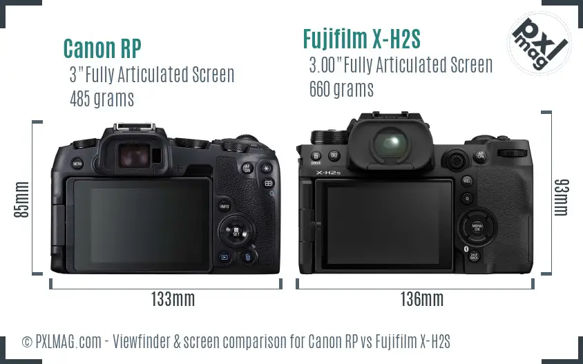 Canon RP vs Fujifilm X-H2S Screen and Viewfinder comparison