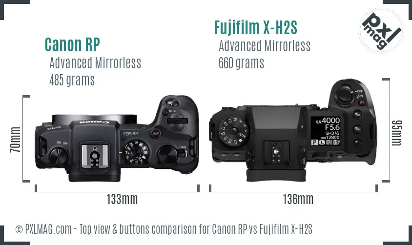 Canon RP vs Fujifilm X-H2S top view buttons comparison