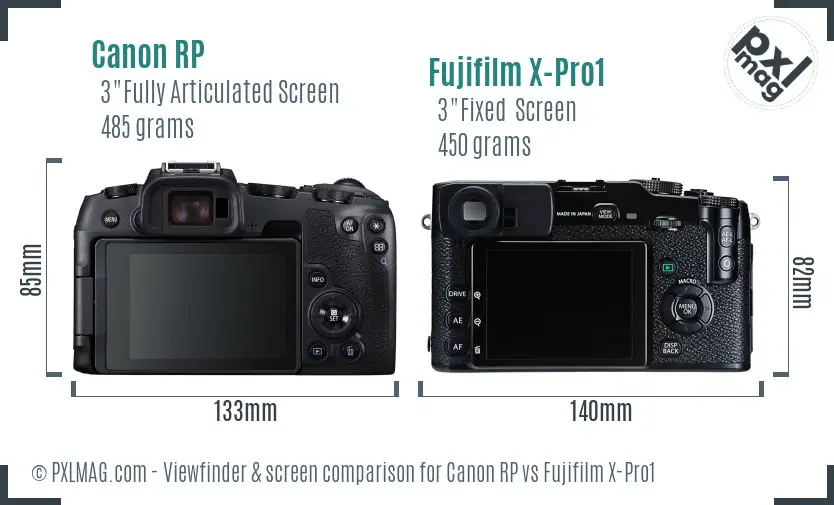 Canon RP vs Fujifilm X-Pro1 Screen and Viewfinder comparison