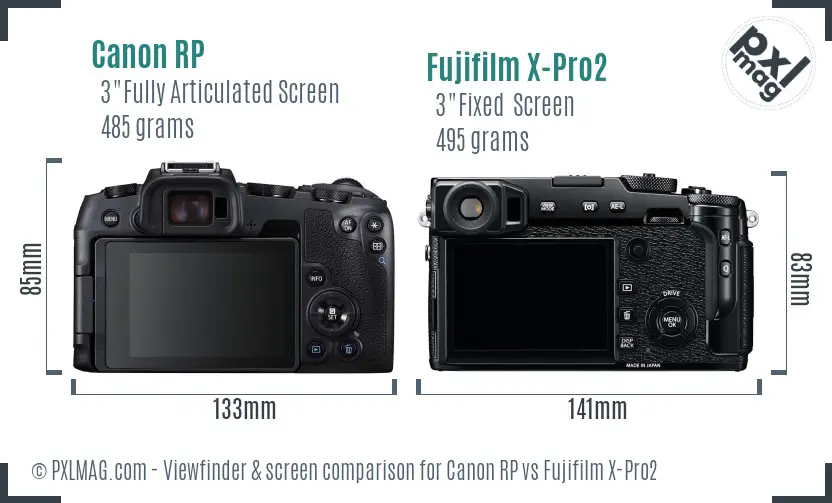 Canon RP vs Fujifilm X-Pro2 Screen and Viewfinder comparison