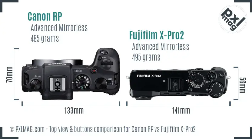 Canon RP vs Fujifilm X-Pro2 top view buttons comparison