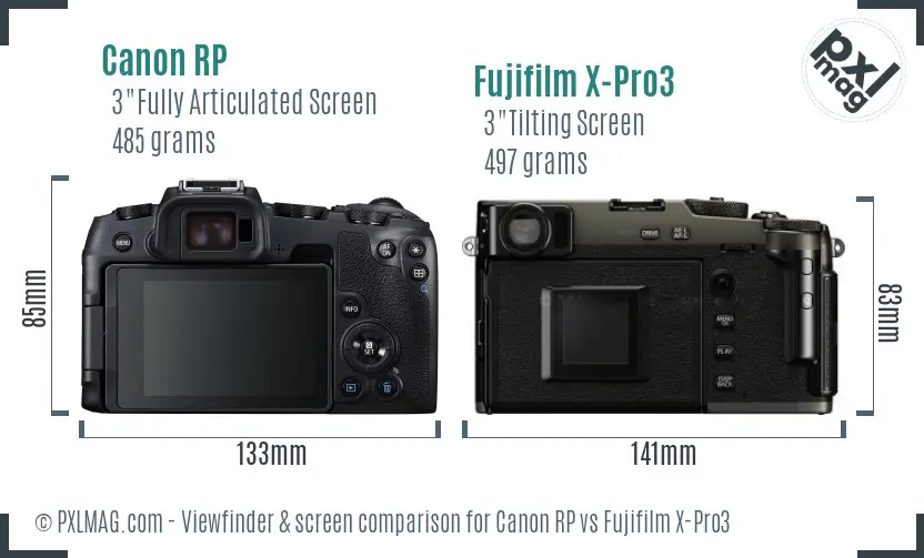 Canon RP vs Fujifilm X-Pro3 Screen and Viewfinder comparison