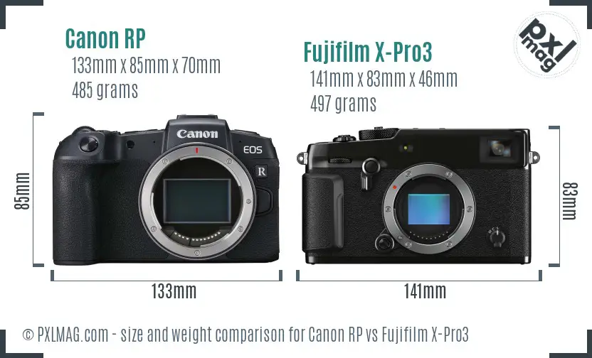 Canon RP vs Fujifilm X-Pro3 size comparison