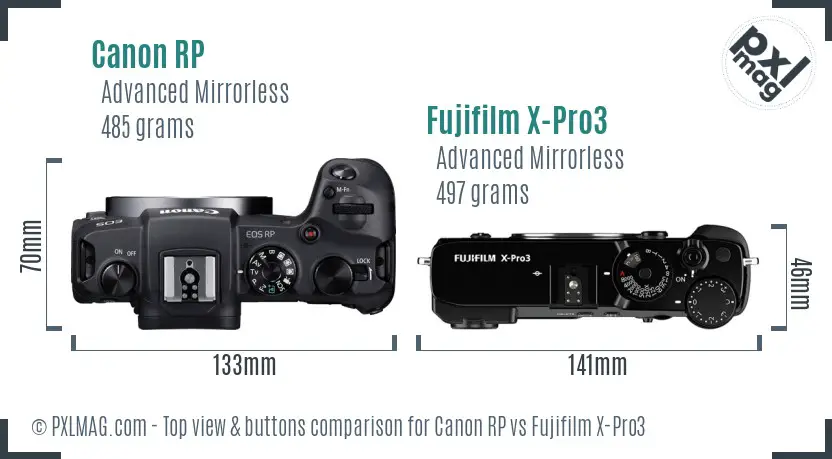 Canon RP vs Fujifilm X-Pro3 top view buttons comparison