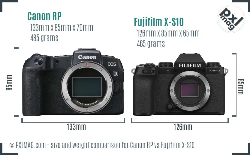 Canon RP vs Fujifilm X-S10 size comparison