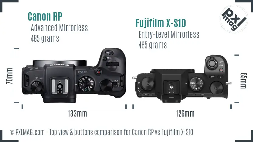 Canon RP vs Fujifilm X-S10 top view buttons comparison