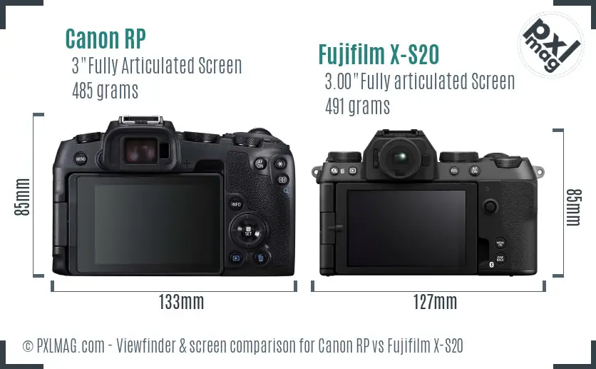 Canon RP vs Fujifilm X-S20 Screen and Viewfinder comparison