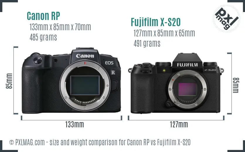 Canon RP vs Fujifilm X-S20 size comparison