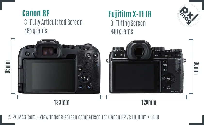 Canon RP vs Fujifilm X-T1 IR Screen and Viewfinder comparison