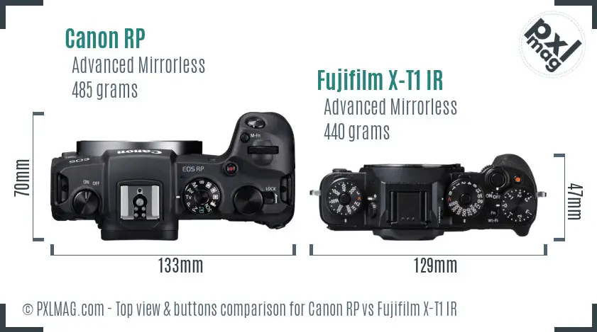 Canon RP vs Fujifilm X-T1 IR top view buttons comparison